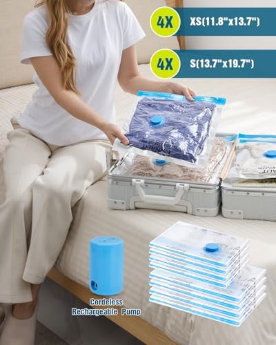 Vacuum Storage Bags for Travel, 8 Pack (4S+4XS) Vacuum Seal Bags with Wireless Rechargeable Electric Pump, Travel Essentials Space Saving Bag for Clothes, Luggage, Carry-on Suitcase, Backpack, Trip - Image 7