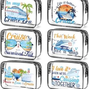 6PC Clear Cruise Makeup Bags Gifts for Women, Clear Beach Cosmetic Bag Cruise Ship Survival Kit Essentials, Travel PVC Waterproof Toiletry Bags for Girls Sister Daughter Nurse Teacher