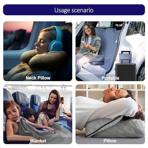 3-in-1 Travel Pillow Blanket Set - Soft Flannel Convertible Pillow, Blanket & Neck Pillow with Backpack Clip | Compact Travel Essentials for Airplane, Car, Office, Grey - Image 5