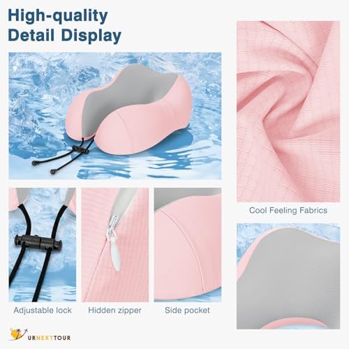 Travel Pillow for Airplane Memory Foam Neck Pillow, Soft & Support Travel Pillow for Travelling with Eye Mask, Earplugs and Storage Bag, Sleeping Rest, Car, Train and Home Use Cooling, Pink - Image 2