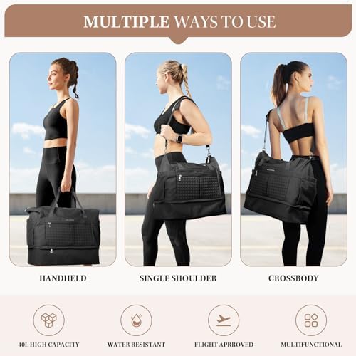 Maelstrom Gym Bag for Women,40L Travel Duffel Bag with Shoes Compartment and Wet Pocket,Waterproof Carry On Weekender Bag,Sport Gym Tote Bags Swimming Yoga, Hospital Holdalls-Black - Image 7