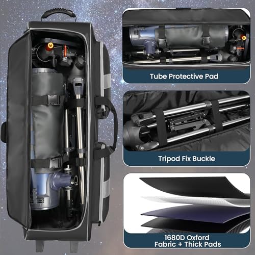 Telescope Bag with Wheels, Large Capacity Rolling Telescope Case Shock-Absorbent Padded, Telescope Case Telescope Travel Bag with Multi-pocket for Telescope & Accessories (40 Inches) - Image 2