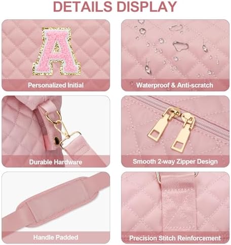 Personalized Initial Weekender Bags for Women, Travel Duffle Overnight Carry On Hospital Bag with Toiletry Bag, Gift for Daughter Kid Girl Wife(Pink,A) - Image 5