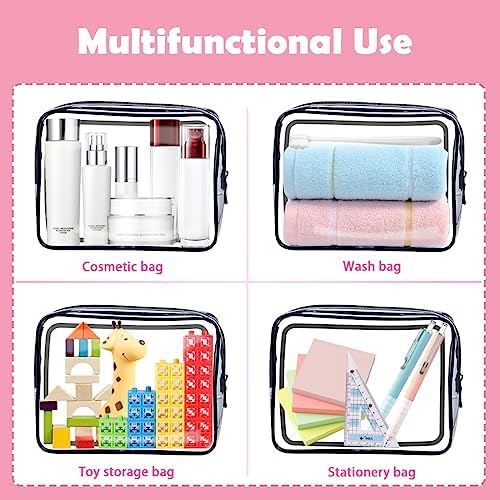 TSA Approved Toiletry Bag, 3 Pack Clear Travel Bags for Toiletries, Quart Size Makeup Cosmetic Bag Organizer for Women Men Travel Accessories(Black) - Image 2