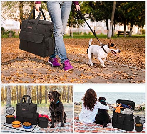 Modoker Dog Travel Bag Dog Travel Kit for a Weekend Away Set Includes Pet Travel Bag Organizer for Accessories, 2 Collapsible Dog Bowls, 2 Travel Dog Food Container (Black) - Image 6