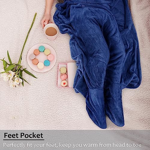 Tirrinia Travel Blanket Pillow - Wearable Airplane Blanket with Feet Pockets for Long Flights, Airplane Accessories Blanket Robe for Women and Men, Gift for Her - Image 4