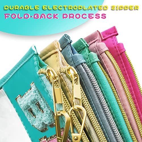 Chenille Letter Clear Travel Zipper Pouch Nylon Makeup Bag, Preppy Makeup Bag Clear Cosmetic Toiletry Bag, Water-proof Makeup Travel Pouch Snack Bags for Women (Mint Green-Beach) - Image 4