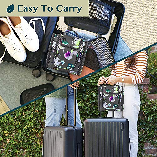 PAVILIA Toiletry Bag Travel Bag for Women Men, Hanging Cosmetic Organizer, Water Resistant Makeup Bag for Accessories Toiletries, Large Travel Essentials Kit (Floral Grey) - Image 7