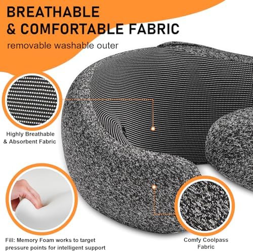 Travel Pillow - Hooded Neck Pillow Airplane, Memory Foam Pillow for Plane, Office, Cars Sleeping, Long Flight Must Haves, Road Trip Essentials Accessories for Adults (Dark Gray) - Image 4
