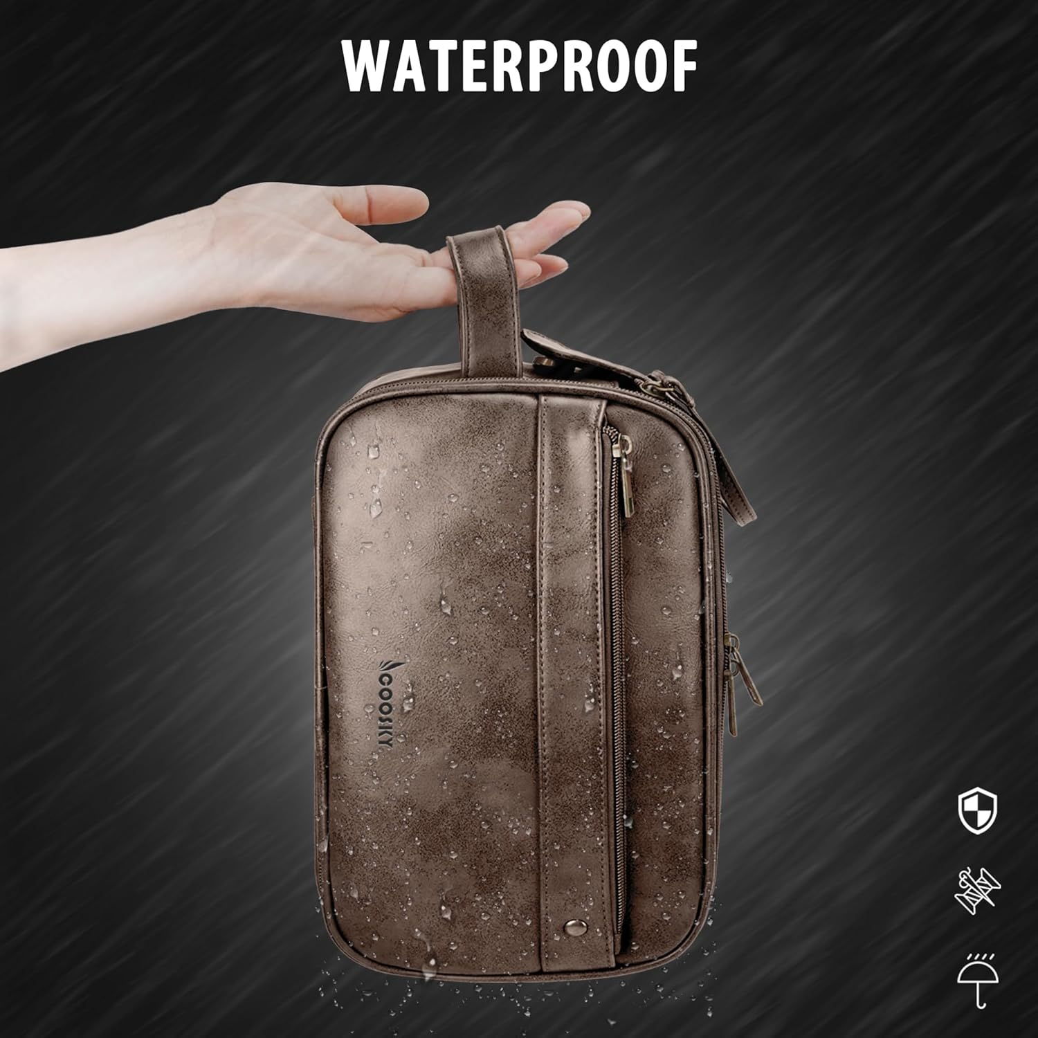 Travel Toiletry Bag for Men, Large Hanging Toiletries Organizer Bags, Cruise Ship Essentials, Water-resistant Shaving Case, PU Leather Makeup Accessories, Cosmetic Dopp Kit, Dark Brown - Image 9