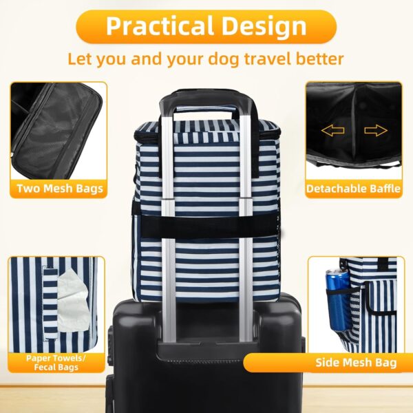 Dog Travel Bag for Camping - Pet Travel Accessories with 2 Collapsible Bowls, 2 Food Containers & Waterproof Feeding Mat - Portable Dog Carrier, Stripe (Small) - Image 3