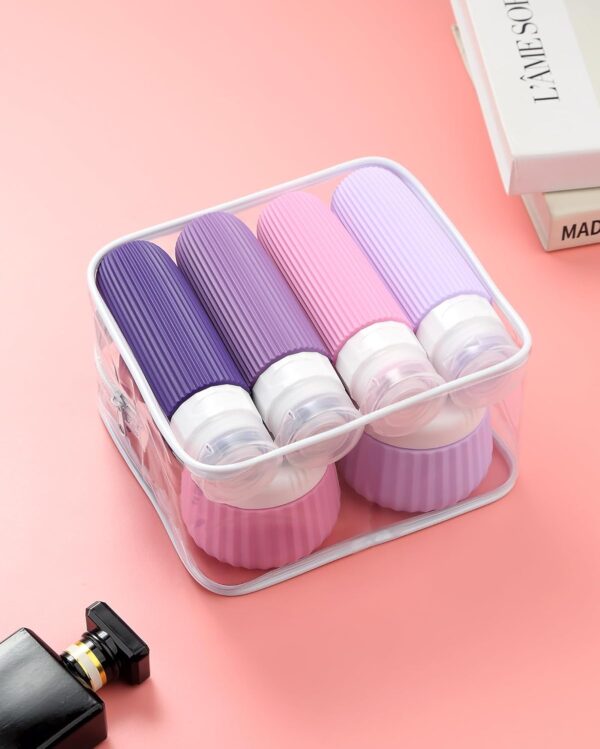 Travel Bottles for Toiletries 8 Pack, Tsa Approved Travel Size Toiletries 3 oz, Travel Containers for Toiletries, with Clear Bag, Leak Proof Silicone Squeezable Travel Essentials Creams Jars - Image 5