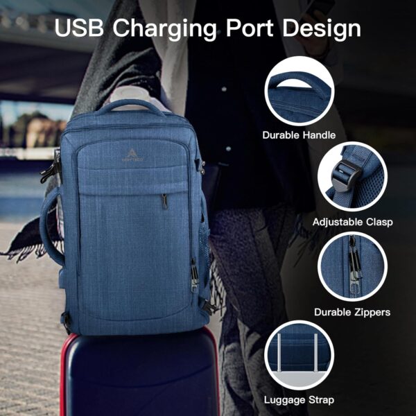 50L Expandable Large Travel Laptop Backpack for Men With Packing Cubes, Carry On Backpack Flight Approved Travel Essentials, Expandable Laptop Bag Weekender Gym Daypack Traveling Backpack, Blue - Image 7