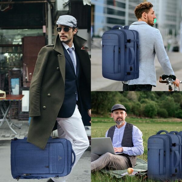 50L Expandable Large Travel Laptop Backpack for Men With Packing Cubes, Carry On Backpack Flight Approved Travel Essentials, Expandable Laptop Bag Weekender Gym Daypack Traveling Backpack, Blue - Image 8