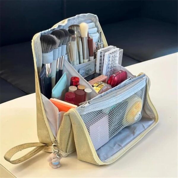 Doresty Makeup Bag, Standing Makeup Bag – Portable, Large Capacity, Vertical Large Opening Waterproof Multifunctional Make up Bags with Compartments, Smart Partitioning, Travel-Friendly (Black) - Image 4