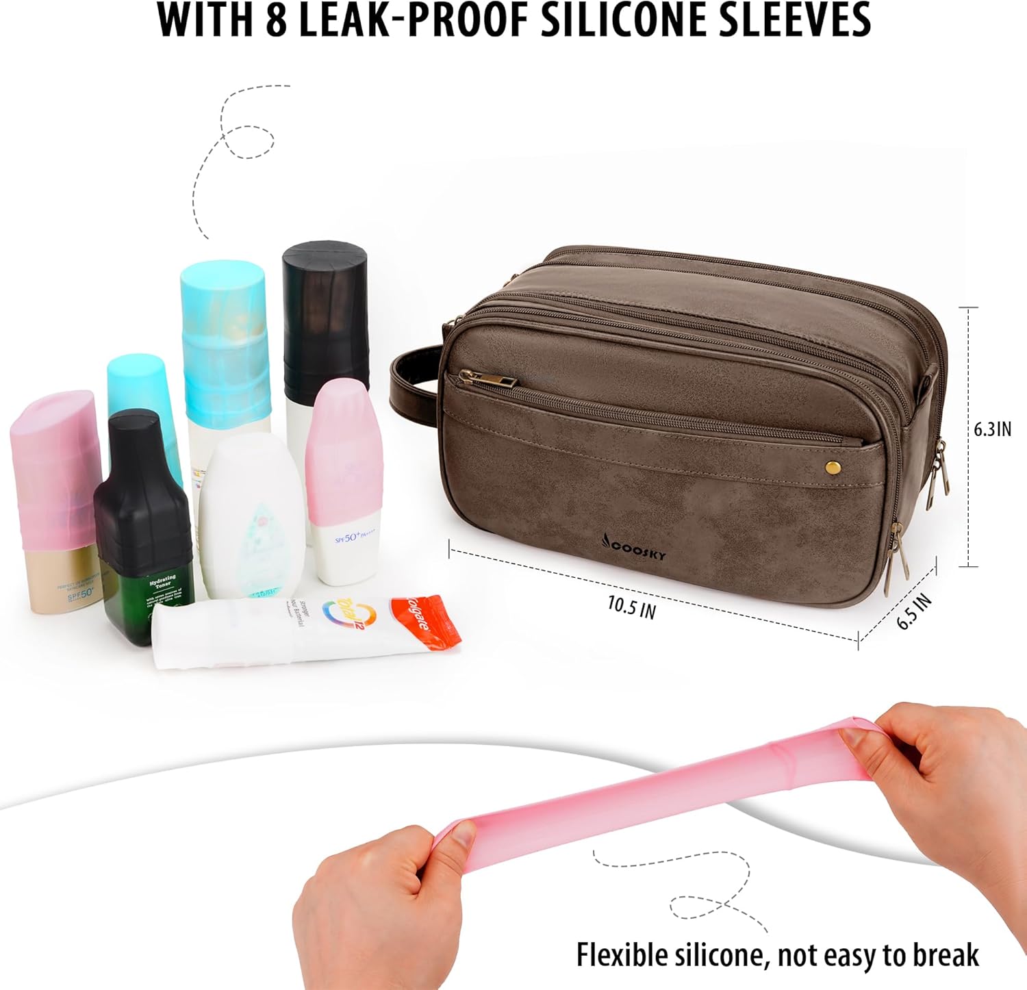 Travel Toiletry Bag for Men, Large Hanging Toiletries Organizer Bags, Cruise Ship Essentials, Water-resistant Shaving Case, PU Leather Makeup Accessories, Cosmetic Dopp Kit, Dark Brown - Image 6