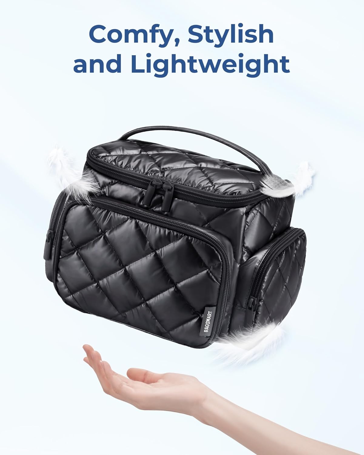 BAGSMART Large Makeup Bag with Jewelry Organizer, Travel Toiletry Bag with Multi-compartments, Toiletry Bags Cosmetic Bags for Women, for Travel-Size Toiletries Accessories (Silver) - Image 5