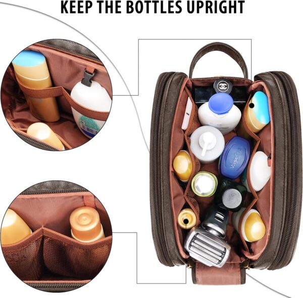 Travel Toiletry Bag for Men, Large Hanging Toiletries Organizer Bags, Cruise Ship Essentials, Water-resistant Shaving Case, PU Leather Makeup Accessories, Cosmetic Dopp Kit, Dark Brown - Image 5
