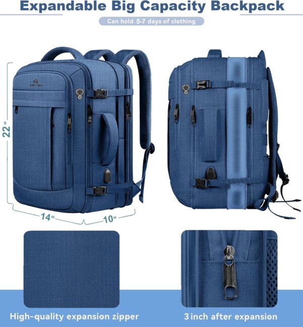 50L Expandable Large Travel Laptop Backpack for Men With Packing Cubes, Carry On Backpack Flight Approved Travel Essentials, Expandable Laptop Bag Weekender Gym Daypack Traveling Backpack, Blue - Image 4