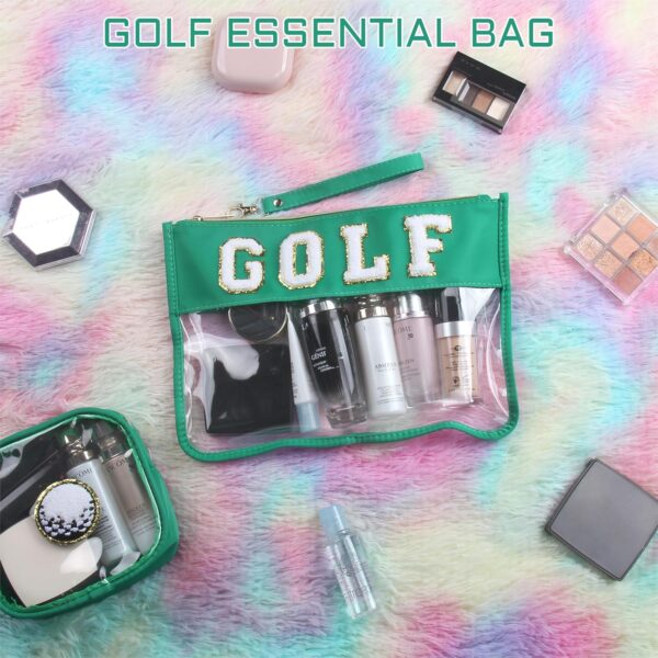 2 Pcs Golf Gifts Cosmetic Makeup Bag with Chenille Letter Patch, Clear Pouch PVC Organizer Purse, Waterproof Travel Bag, Portable Toiletry Storage Bag for Her Girls Friends Women - Image 6