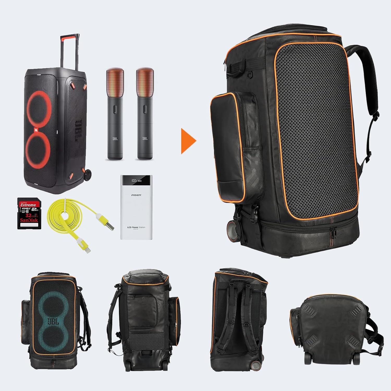 Rugged Speaker Bag Carry Case Compatible With JBL Party Box 320, Portable Carry Bag Backpack - Image 4