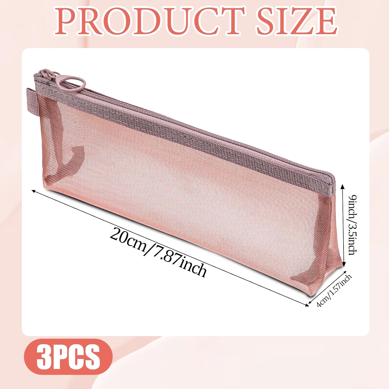 3 Pcs Mesh Makeup Bag, Reusable Pencil Pouch Makeup Brush Pouch Mesh Zipper Pouches Diaper Bag Organizing Pouches for Purse Travel Toiletry Home Office Travel Accessories (Pink, Gray, Khaki) - Image 2