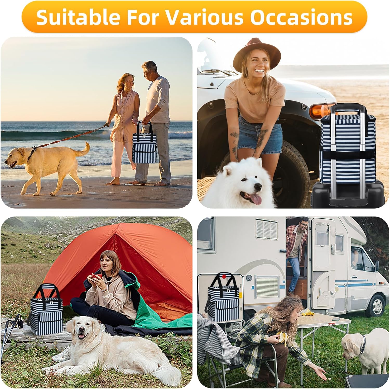 Dog Travel Bag for Camping - Pet Travel Accessories with 2 Collapsible Bowls, 2 Food Containers & Waterproof Feeding Mat - Portable Dog Carrier, Stripe (Small) - Image 6