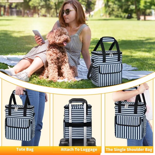 Dog Travel Bag for Camping - Pet Travel Accessories with 2 Collapsible Bowls, 2 Food Containers & Waterproof Feeding Mat - Portable Dog Carrier, Stripe (Small) - Image 5
