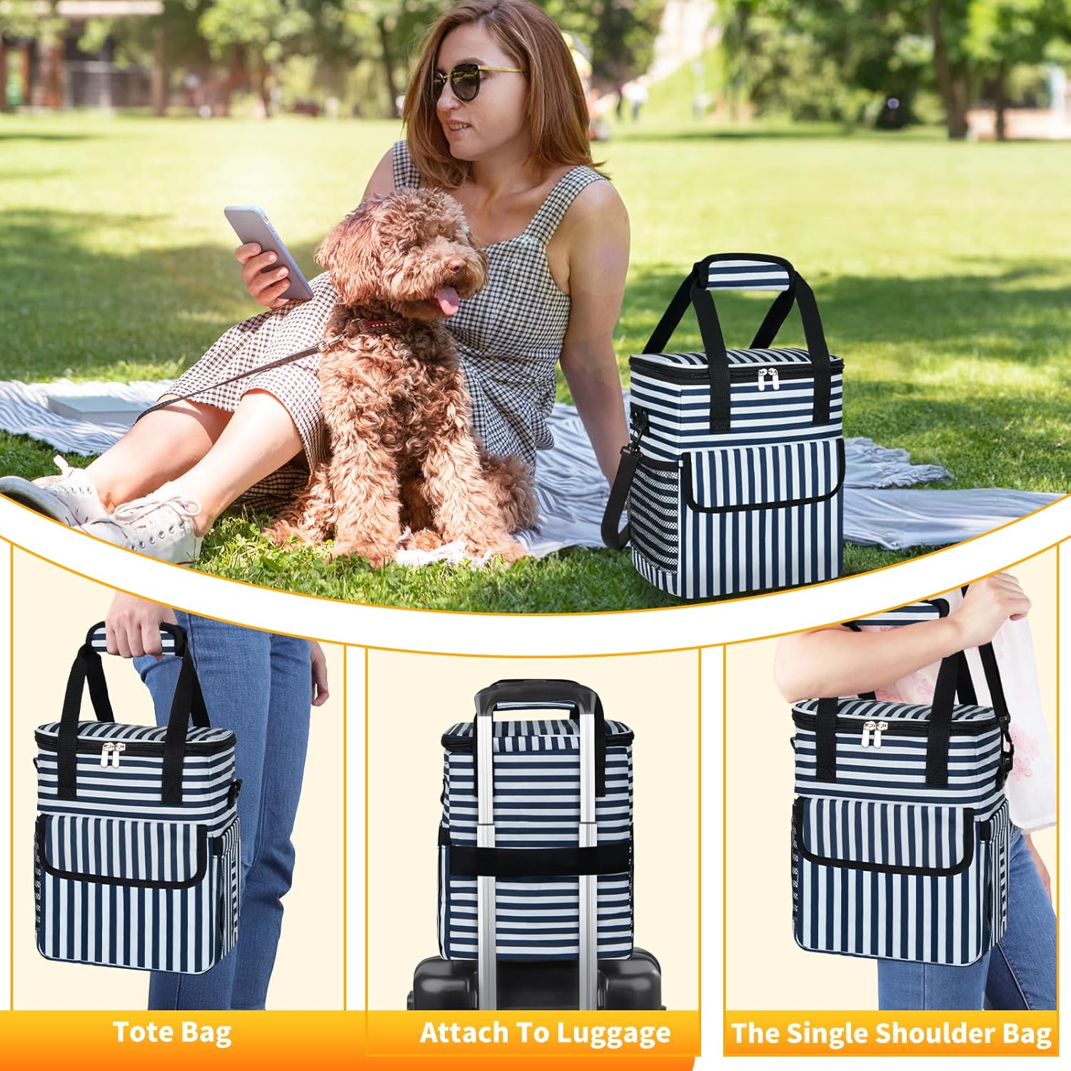 Dog Travel Bag for Camping - Pet Travel Accessories with 2 Collapsible Bowls, 2 Food Containers & Waterproof Feeding Mat - Portable Dog Carrier, Stripe (Small) - Image 5