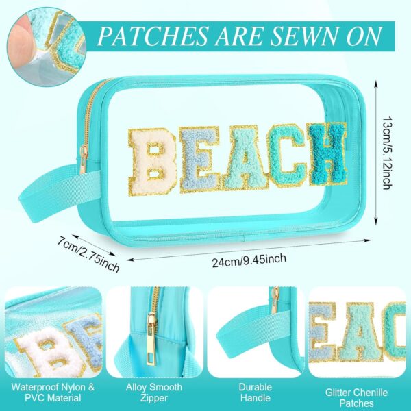 Kacctyen Clear Beach Swim Spf Makeup Bag Preppy Chenille Letter Cosmetics Nylon Toiletry Waterproof Monogram Makeup Travel Pouch Snack Bags for Women (Teal,Beach) - Image 2