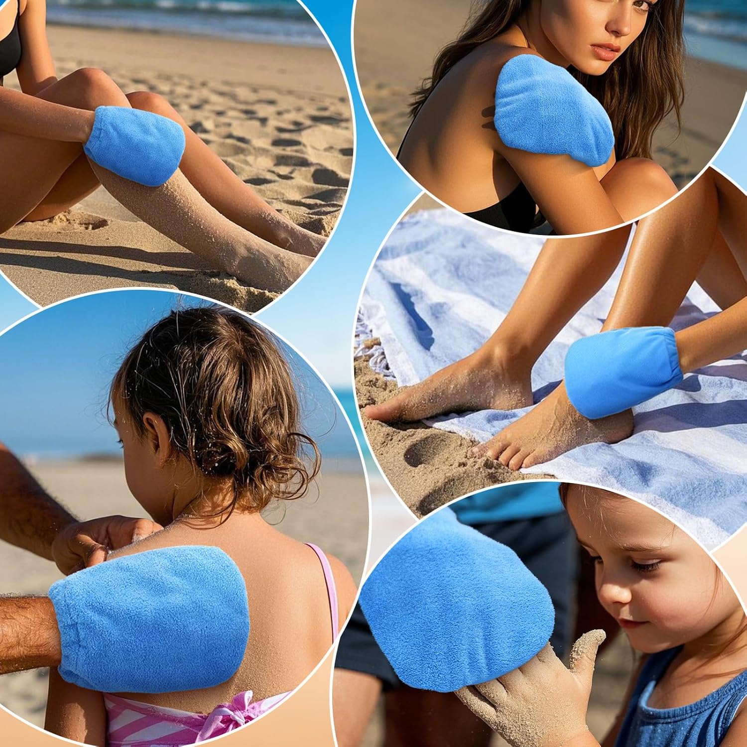 2 in 1 Sand Remover for Beach,4Pcs Sand Wipe Off Mitts for Beach,Beach Vacation Essentials for Kids Adults,Beach Day Accessories Must Haves for Women,Summer Family Beach Needs Items Necessities - Image 6