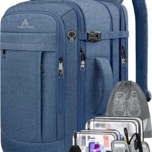 50L Expandable Large Travel Laptop Backpack for Men With Packing Cubes, Carry On Backpack Flight Approved Travel Essentials, Expandable Laptop Bag Weekender Gym Daypack Traveling Backpack, Blue
